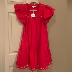 ODDY Red Ruffled Midi Dress with Bow Stitching